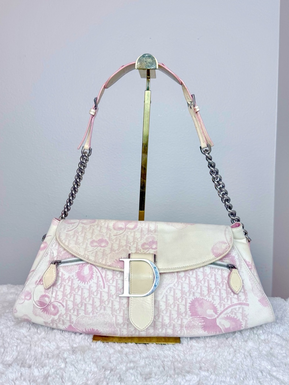 Christian Dior Pink Cherry blossom Girly Baguette Oblique Saddle Shoulder Bag